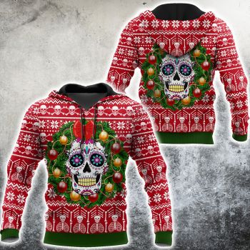Fashion And Gorgeous Red Green Skull Tree Pattern Christmas Hoodie