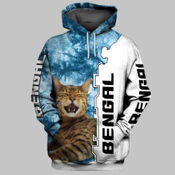Street Style Blue White Cat Pattern Animals Hoodie