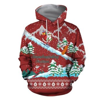 Vintage  And Loose Red Tree Snow Santa Claus Pattern Christmas Hoodie