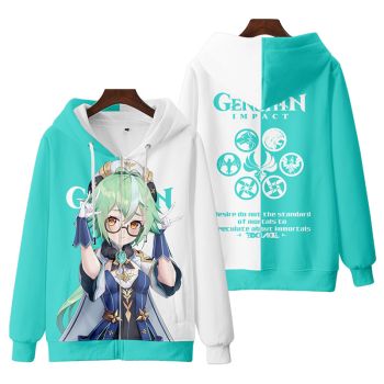 Unique Genshin Impact Half-Body Pattern Sucrose Zip-Up Hoodie