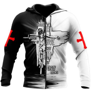  Precious White Black Crosses Pattern Jesus Zip-Up Hoodie