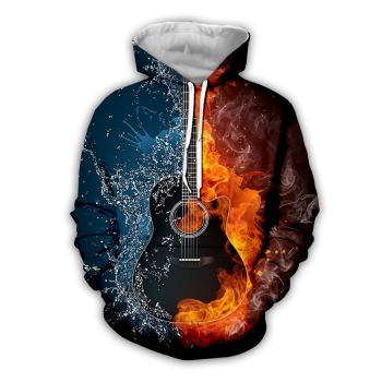 Elegance Blue Orange Guitar Pattern Music Hoodie