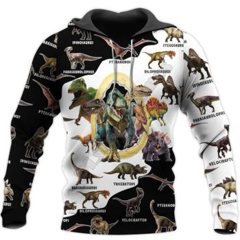 Elegance Black White Dinosaurs Pattern Animals Hoodie