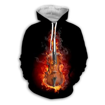 Fashion Brown Black Guitar Pattern Music Hoodie