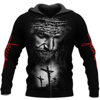 Precious Black Headshot Pattern Jesus Zip-Up Hoodie