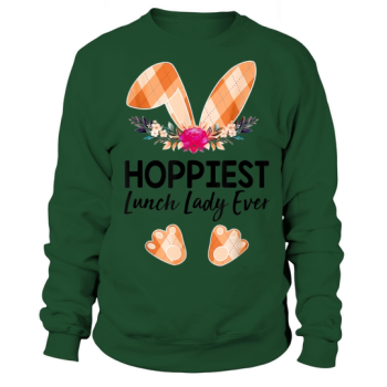 Hoppiest Lunch Lady Ever Leopard Women Girls Easter Day Bunny Sweatshirt