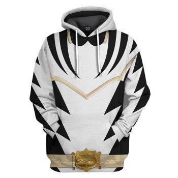 Loose White Black Belt Pattern Armor Hoodie