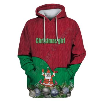  Fashion Red Green Santa Claus Pattern Christmas Hoodie