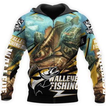 Classical  Black Yellow Fish Pattern Animals Zip-Up Hoodie