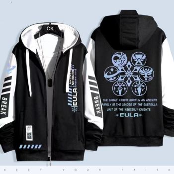 Black Versatile Genshin Impact Eula Animer Zip-Up Hoodie
