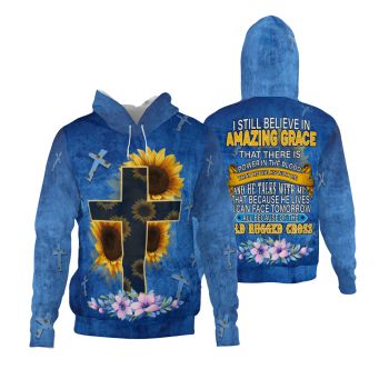  Cute Blue Sunflower Crosses Pattern Jesus Hoodie