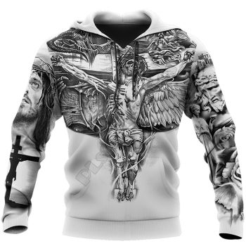 Classical And Elegance Black White Crosses Headshot Pattern Jesus Hoodie