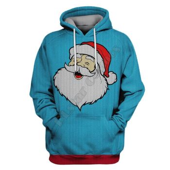  Precious Blue Santa Claus Pattern Christmas Hoodie