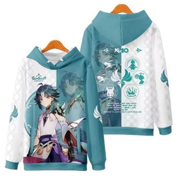 Trendy Genshin Impact Xiao Anime Game Green Hoodie