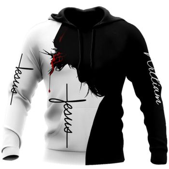  Popular Black White Crosses Headshot Pattern Jesus Hoodie