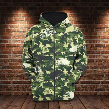  Street Style Green  Truck Pattern Car Zip-Up Hoodie