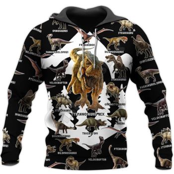 Precious And Gorgeous Black White Dinosaurs Pattern Animals Hoodie