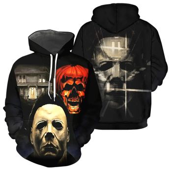  Street Black Horror Houses Pattern Halloween Hoodie