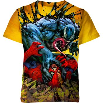 Friendly Confrontation: Venom vs Spider-man Man White T-Shirt for Kids and Adults