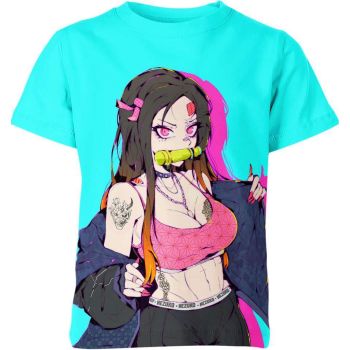 Lively Blue-Multicolor Nezuko Kamado From Demon Slayer Shirt