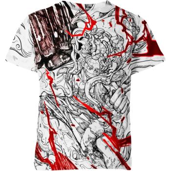 Dynamic Black, White, and Red Monkey D Luffy Gear 5 Shirt