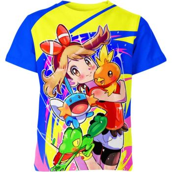 Whimsical Blue and Colorful May Mudkip Torchic Treecko Shirt