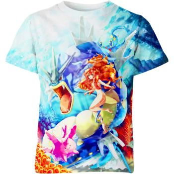 Playful Blue Multi Colored Misty with Gyarados, Manaphy, and Corsola From DQS Shirt