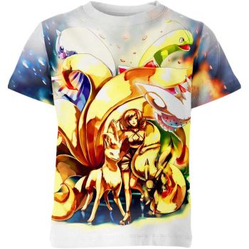 Vibrant Yellow and Colorful Meganium Togekiss Ninetales Umbreon Shirt
