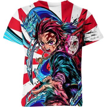 Tanjiro Kamado From Demon Slayer Shirt - Red-White-Multi