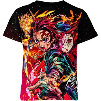 Tanjiro Kamado From Demon Slayer Shirt - Black-Pink-Multi