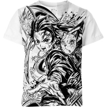 Tanjiro Kamado From Demon Slayer Shirt - Black-White