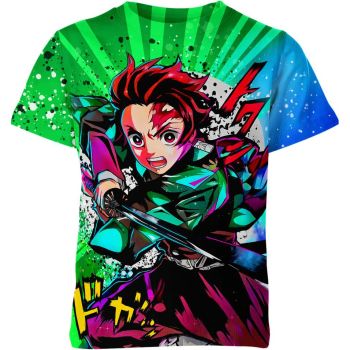 Tanjiro Kamado From Demon Slayer Shirt - Green-Multi