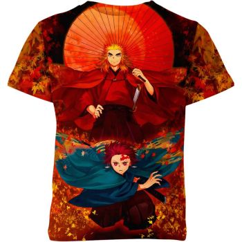 Blazing Brotherhood: Rengoku and Tanjiro From Demon Slayer Shirt