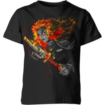 Sleek and Mysterious Black Kyojuro Rengoku From Demon Slayer Shirt