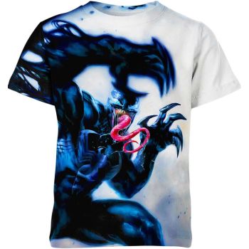 Cartoonish Venom - Venom Face Cartoon T-Shirt in Blue & White