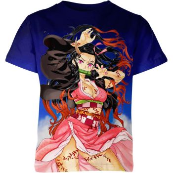 Azure Embrace - Kamado Nezuko From Demon Slayer Shirt in Deep Blue