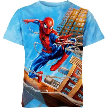 Rainbow Spidey: Trendy and Relaxed Spider-man Man T-Shirt in Blue