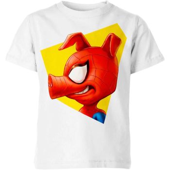 Playful Piggy: White Tee in Spider-man Man Universe featuring Spider-Ham