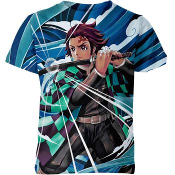Tanjiro Kamado From Demon Slayer Shirt - Teal