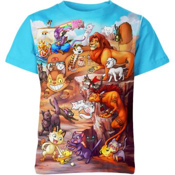 Pop Culture Cats: Playful Blue and Orange Shirt