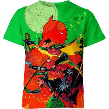 Featuring Heroic Team with the Batman And Robins T-Shirt in Green and Red