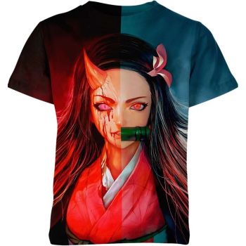Nezuko Kamado in Fiery Red, Blue, and Green Shirt