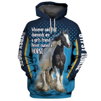 Vintage  Blue Horse Pattern Animals Hoodie