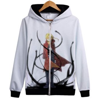 Fullmetal Alchemist Hoodies &#8211; Zip Up Cosplay Red Print Hoodie