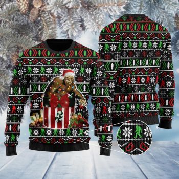 Funny Bigfoot In The Gift Box Ugly Sweater
