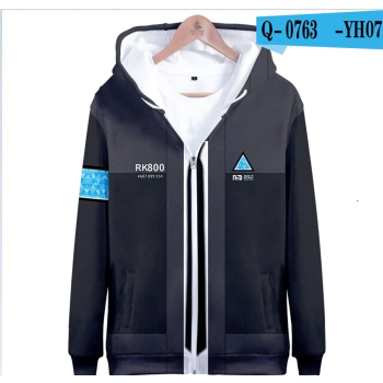 Game Detroit Become Human RK800 Connor Zip Up Hooded Sweatshirt Hoodie