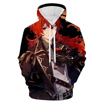 Genshin Impact Hoodies &#8211; Diluc 3D Game Pullover Hooded Sweatshirt
