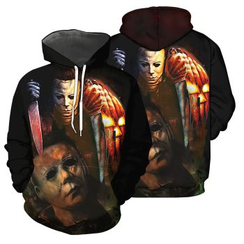  Elegance Black Horror Characters Knives Pattern Halloween Hoodie