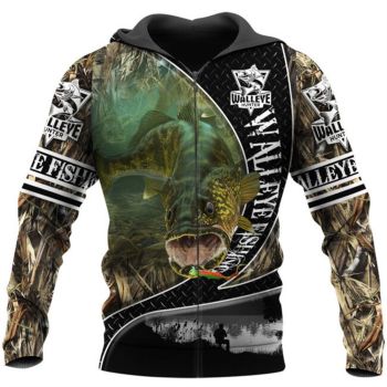 Loose Black Yellow Fish Pattern Animals Zip-Up Hoodie