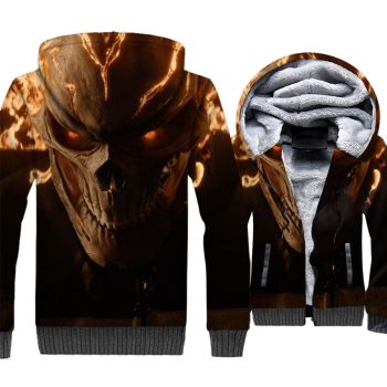 Ghost Rider Jackets &#8211; Ghost Rider Series Vengeful Devil Skull Super Cool 3D Fleece Jacket